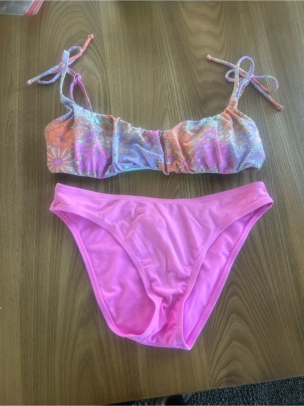 Floral Top & Pink Bikini Set